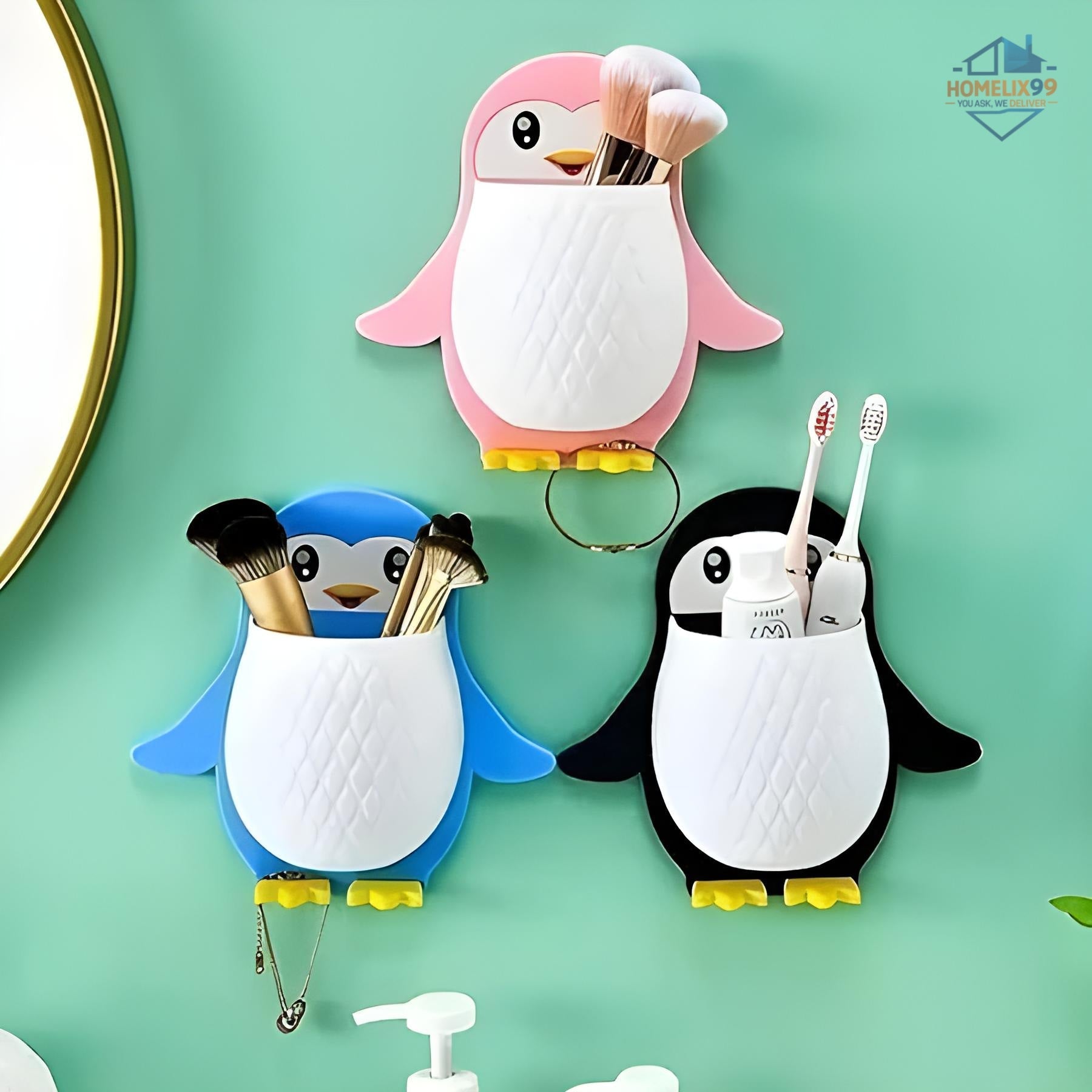 Penguin-Shaped Multipurpose Holder – Cute Self-Adhesive Organizer for Bathroom, Kitchen & Desk
