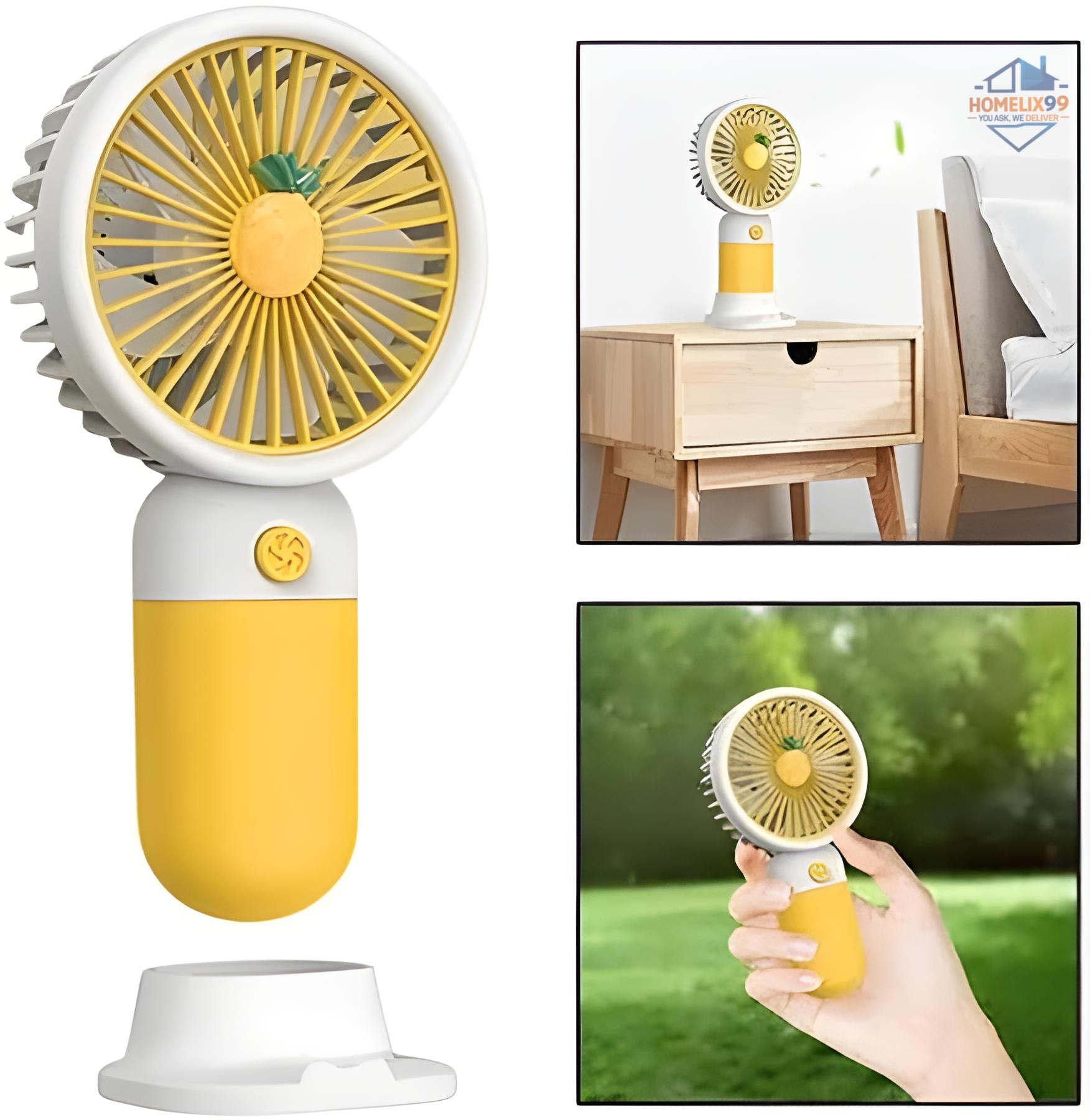 Portable Rechargeable Mini Fan – Handheld USB Fan with Phone Stand & Safety Cover