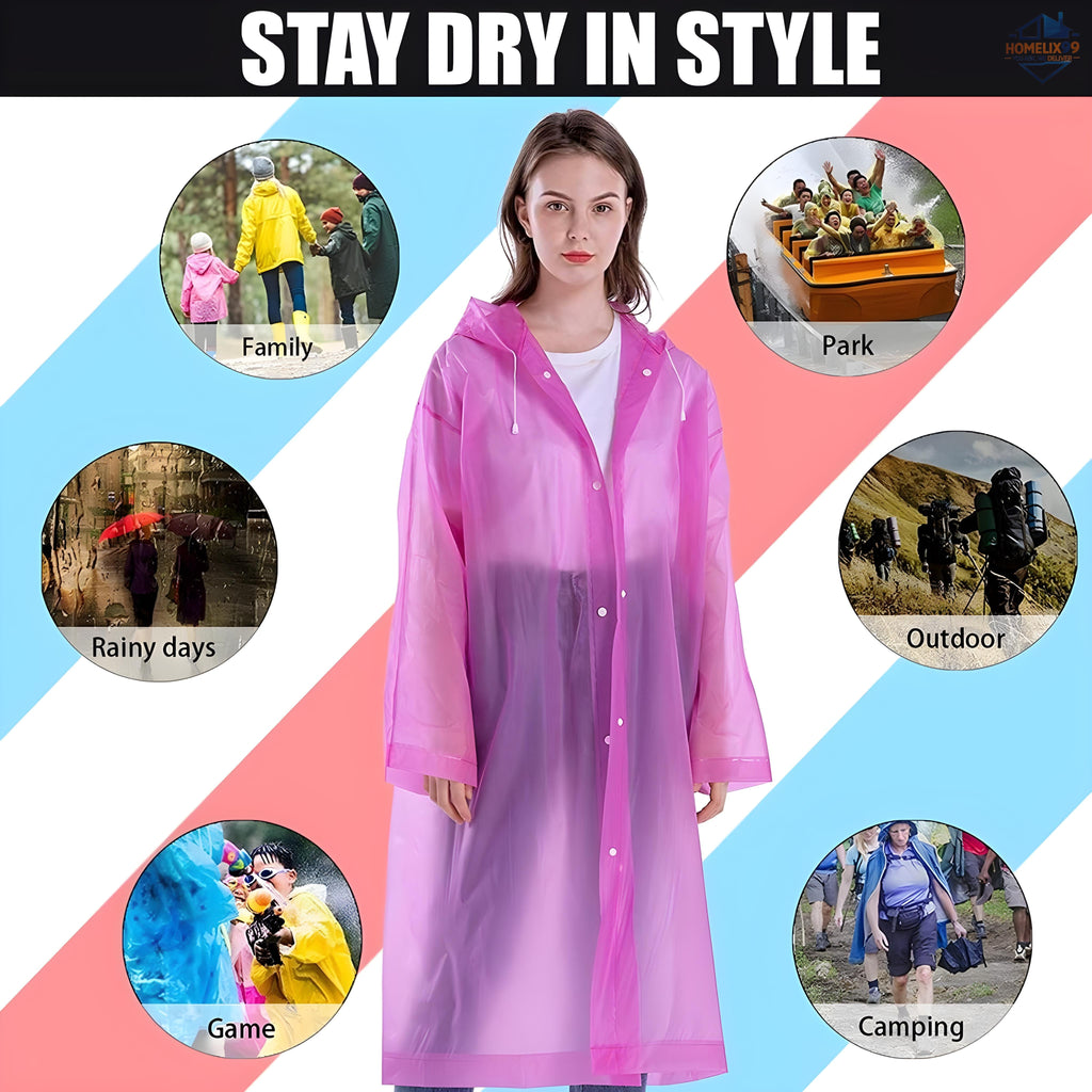 Universal Waterproof Raincoat with Hood – Unisex & Reusable | One Size Fits All