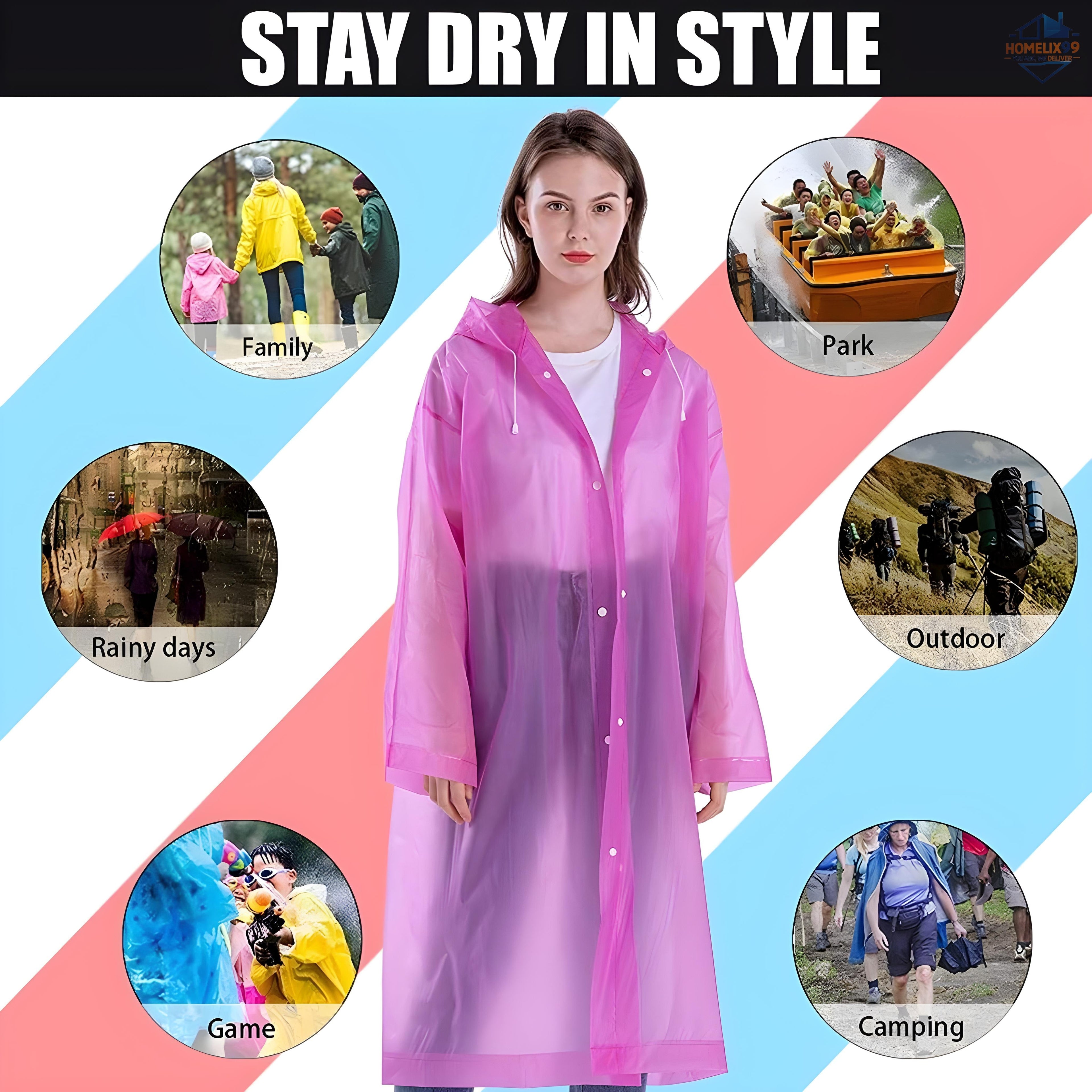 Universal Waterproof Raincoat with Hood – Unisex & Reusable | One Size Fits All
