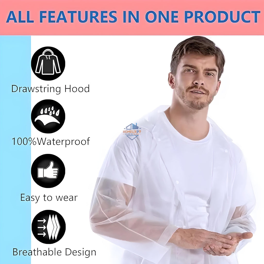 Universal Waterproof Raincoat with Hood – Unisex & Reusable | One Size Fits All