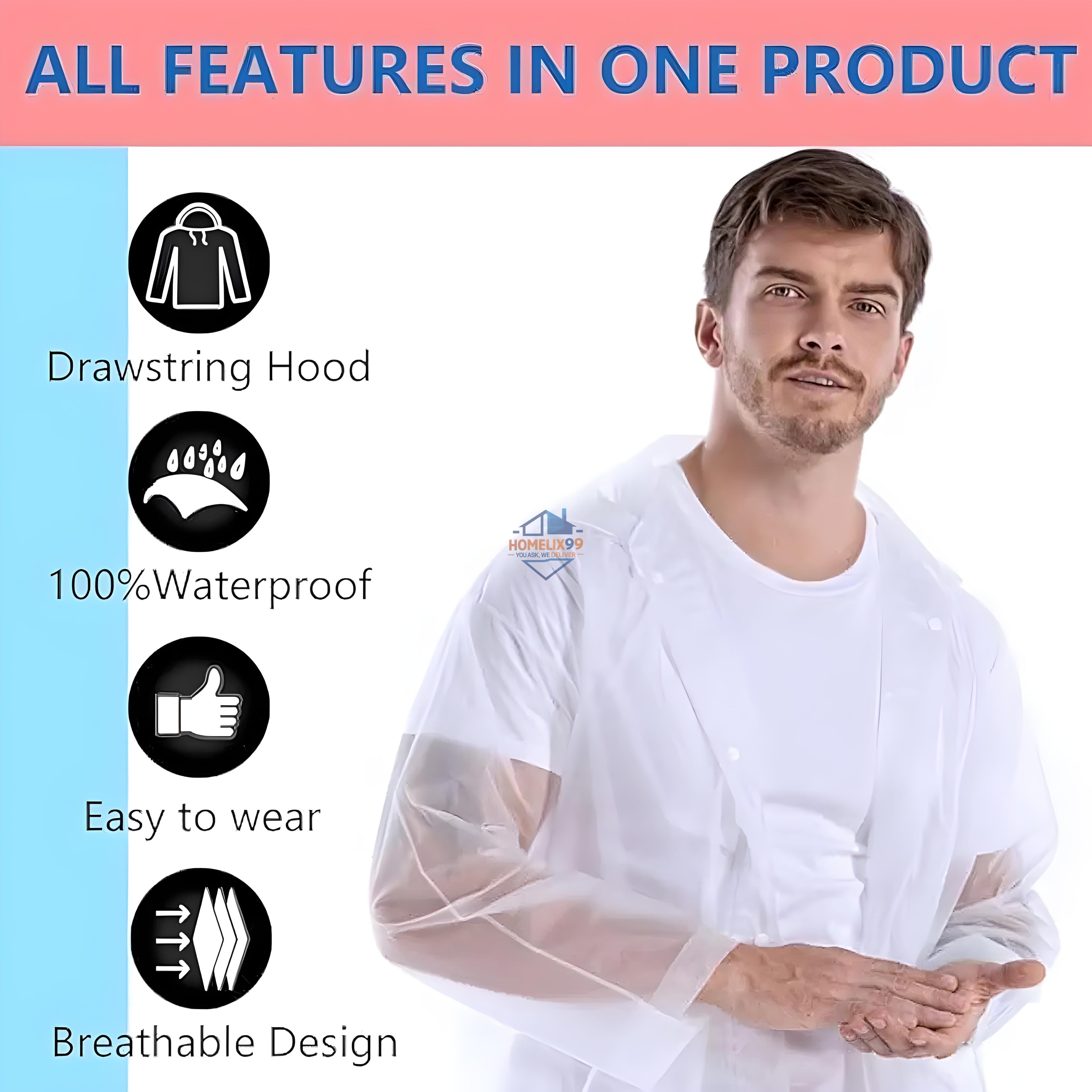 Universal Waterproof Raincoat with Hood – Unisex & Reusable | One Size Fits All