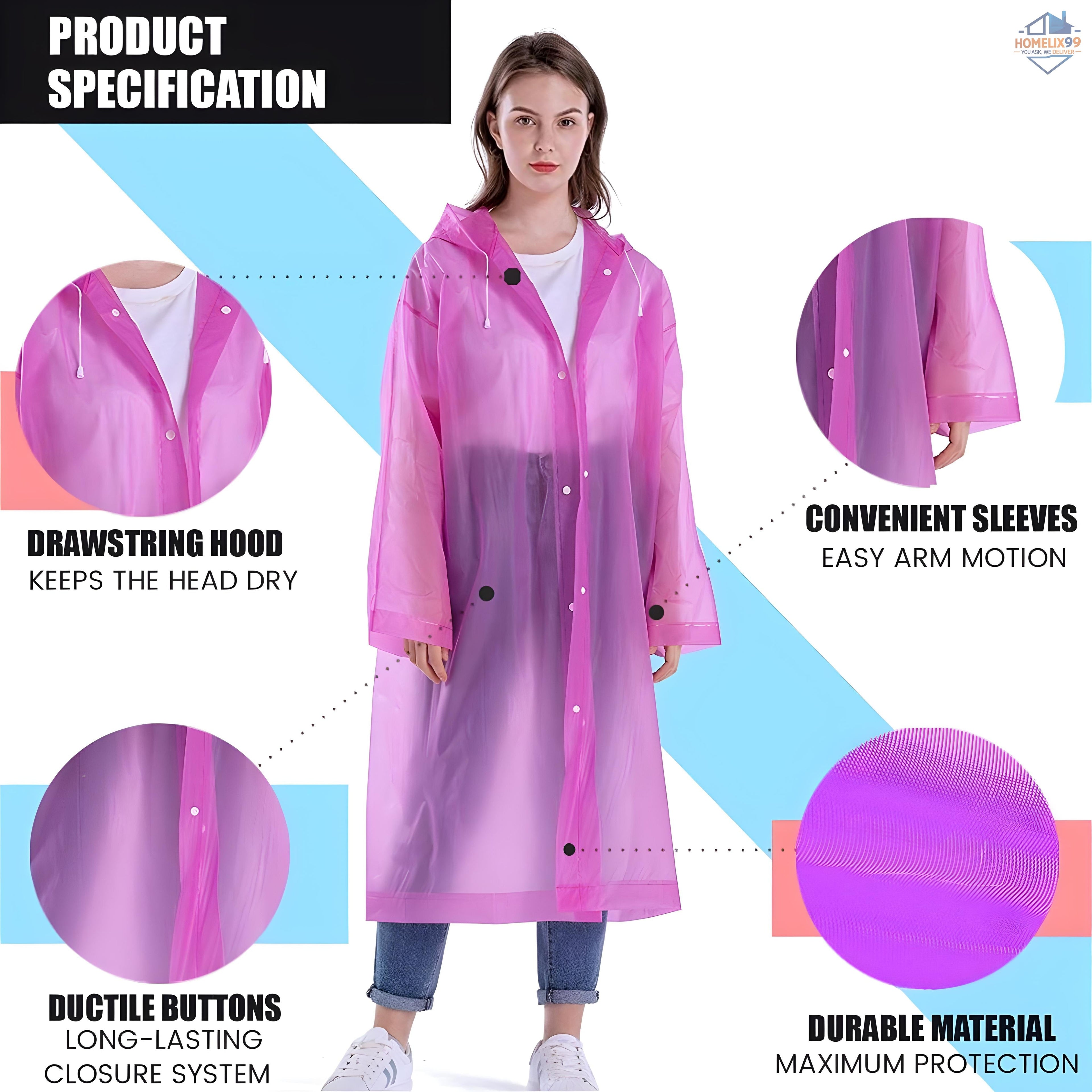 Universal Waterproof Raincoat with Hood – Unisex & Reusable | One Size Fits All