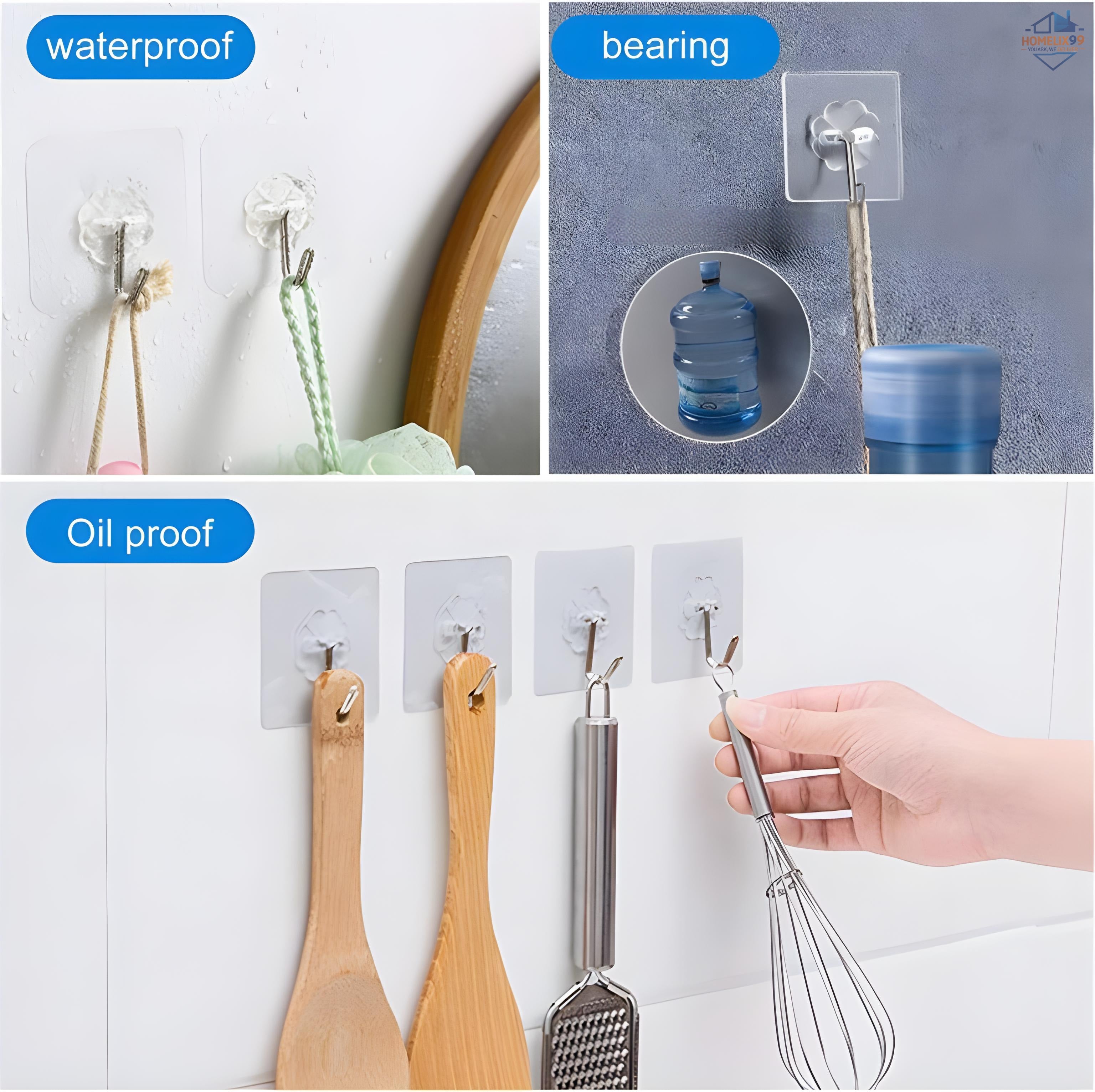 Self-Adhesive Wall Hooks (10KG Max) – Heavy-Duty, Waterproof & Drill-Free