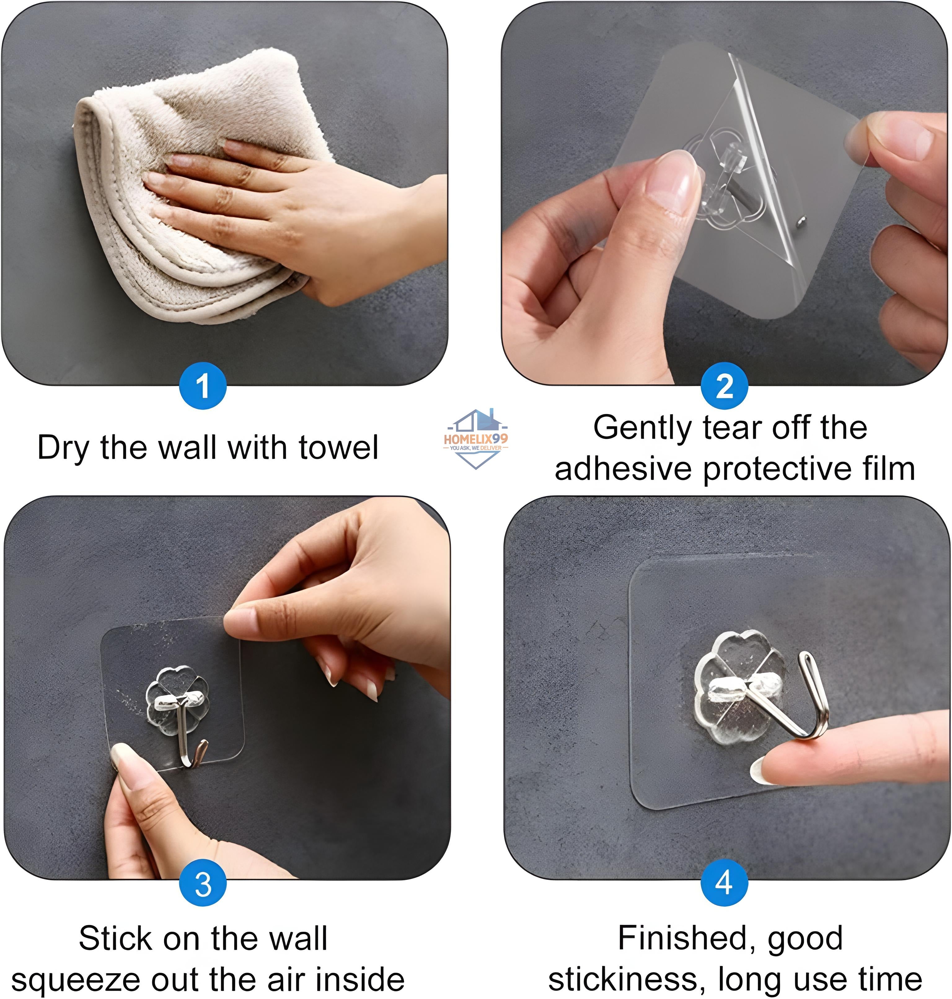Self-Adhesive Wall Hooks (10KG Max) – Heavy-Duty, Waterproof & Drill-Free