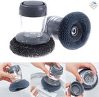 Soap Dispensing Kitchen Cleaning Brush with Stainless Steel Scrubber | Heavy-Duty Grease Remover