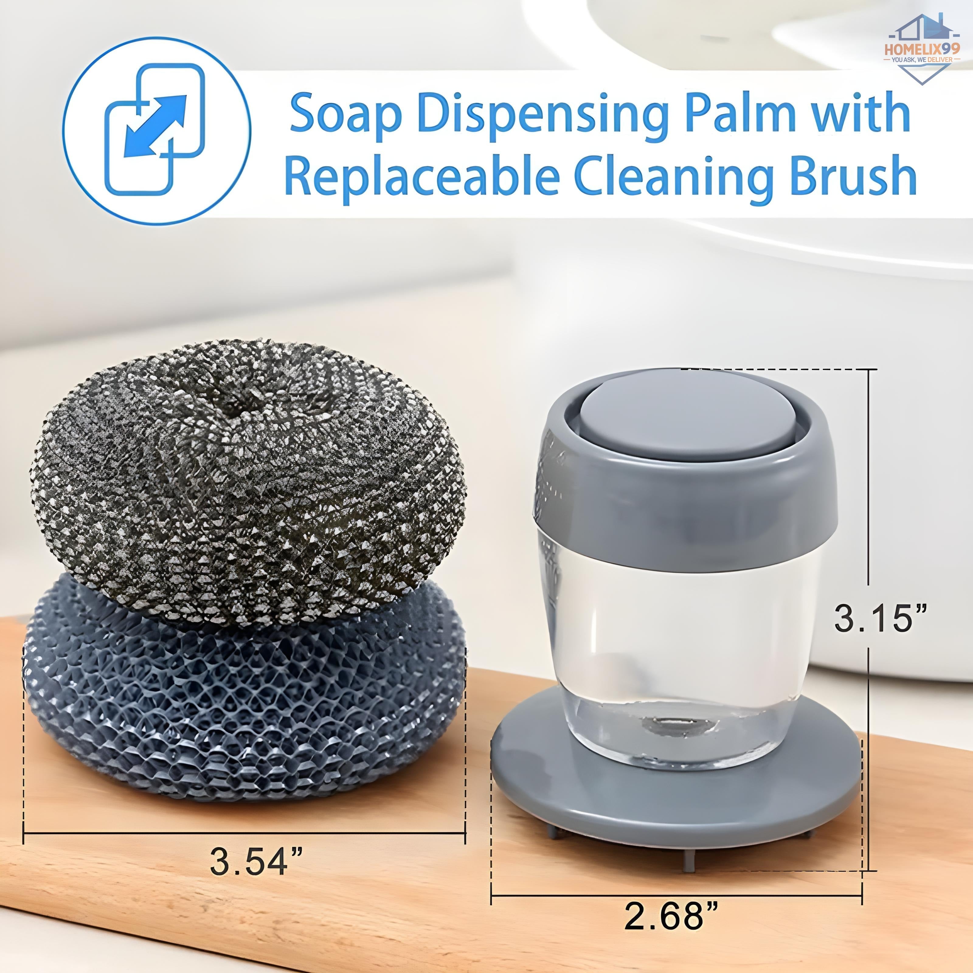 Soap Dispensing Kitchen Cleaning Brush with Stainless Steel Scrubber | Heavy-Duty Grease Remover