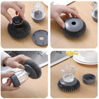 Soap Dispensing Kitchen Cleaning Brush with Stainless Steel Scrubber | Heavy-Duty Grease Remover