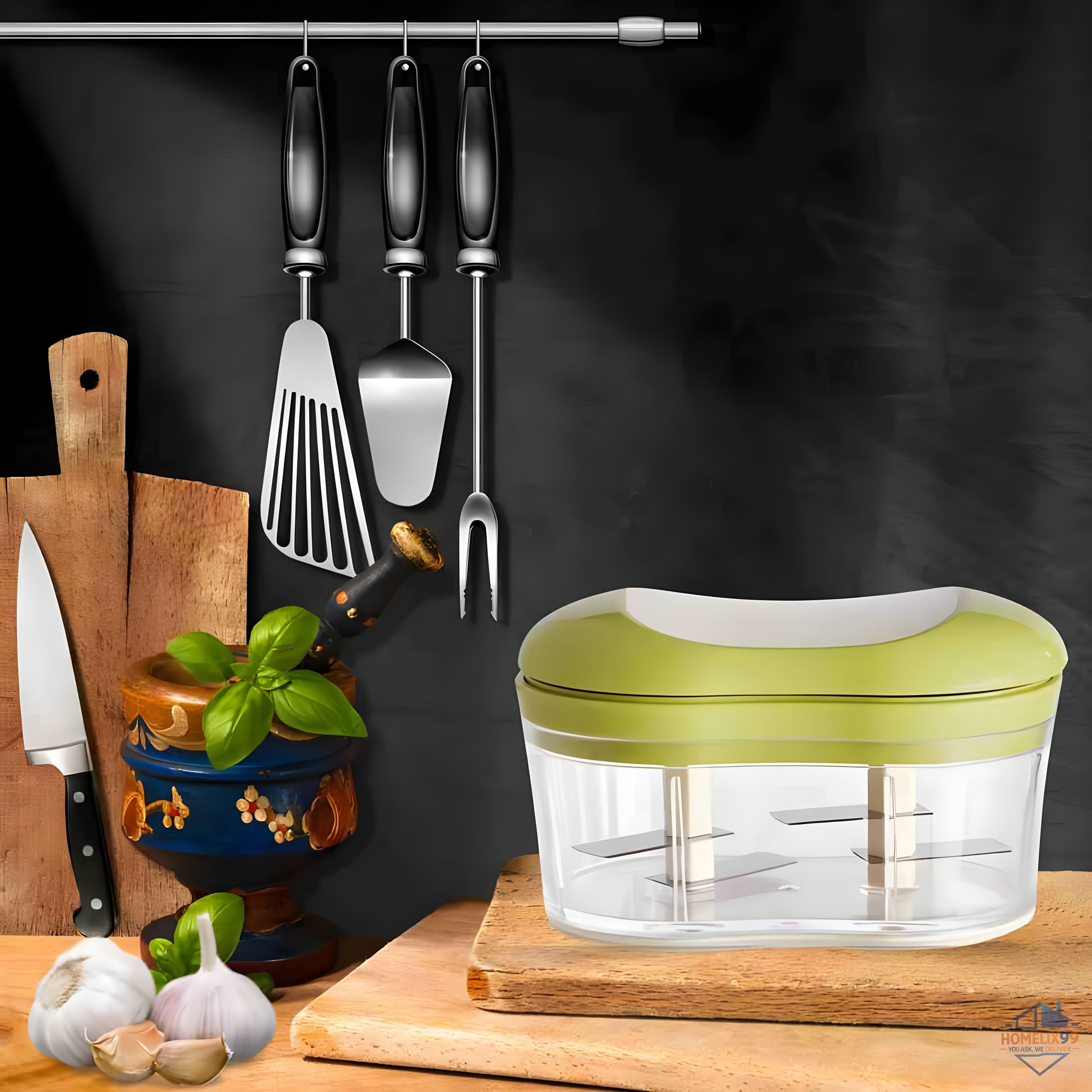 Multifunctional Manual Vegetable & Garlic Chopper – Stainless Steel Blades for Fast, Easy Prep