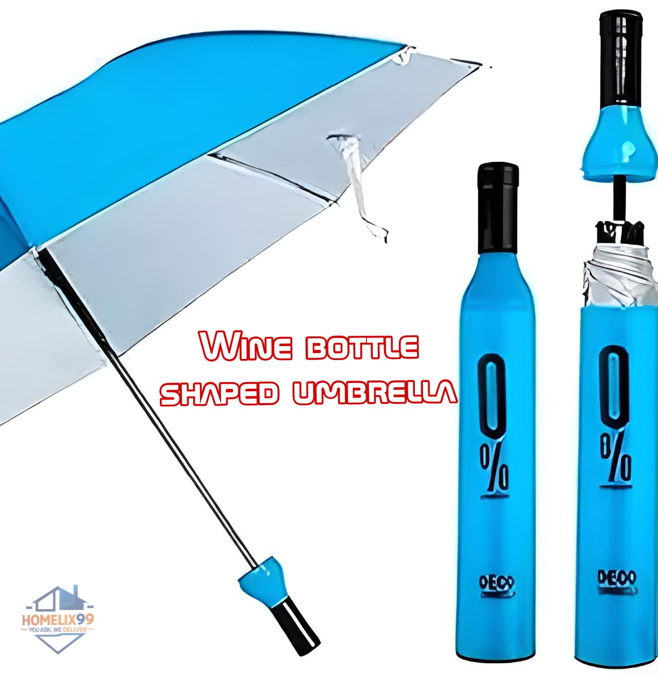 21" Wine Bottle Umbrella – Stylish Monsoon Parachute with UV Protection