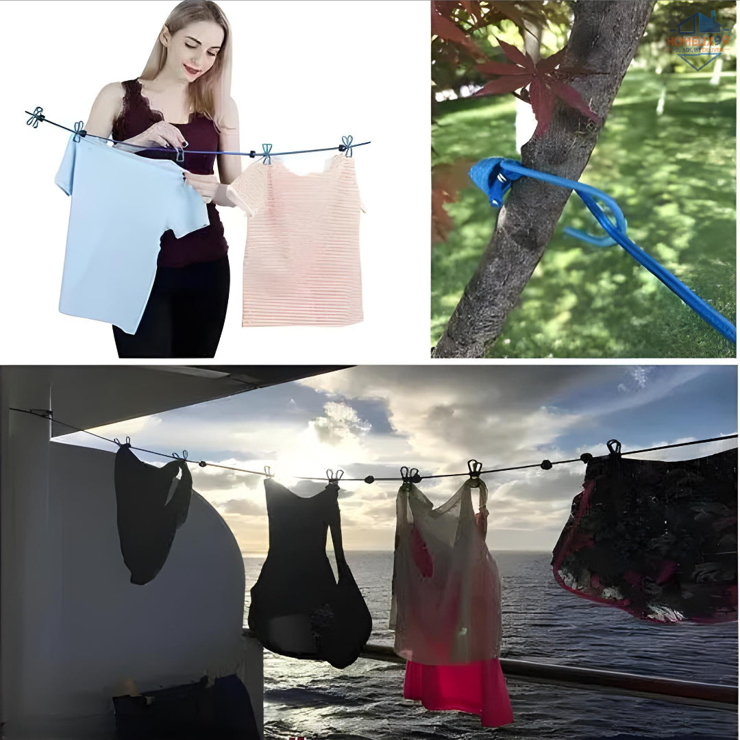 Folding Travel Clothes Rope with Clips – Compact Drying Line for Trips & Outdoors