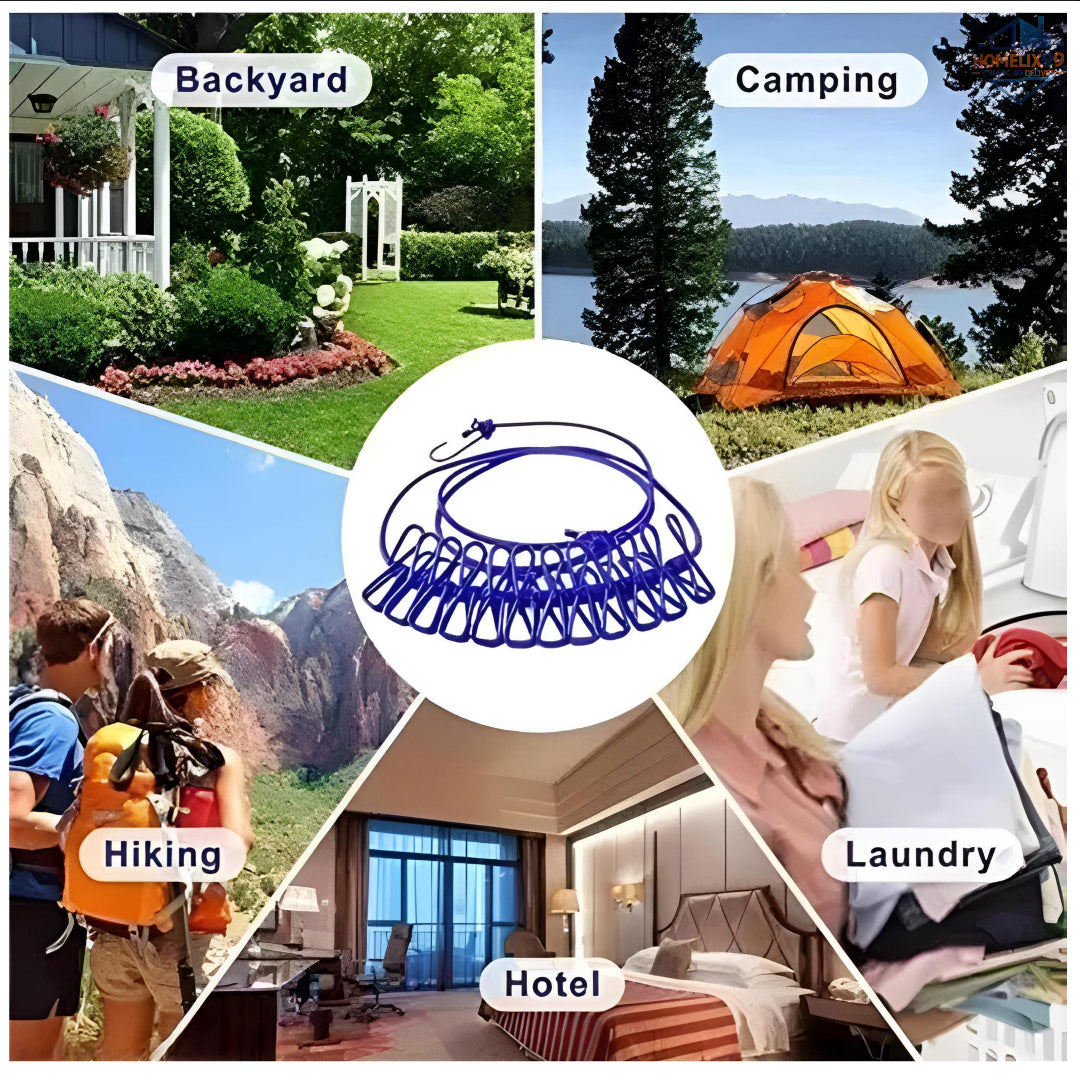 Folding Travel Clothes Rope with Clips – Compact Drying Line for Trips & Outdoors