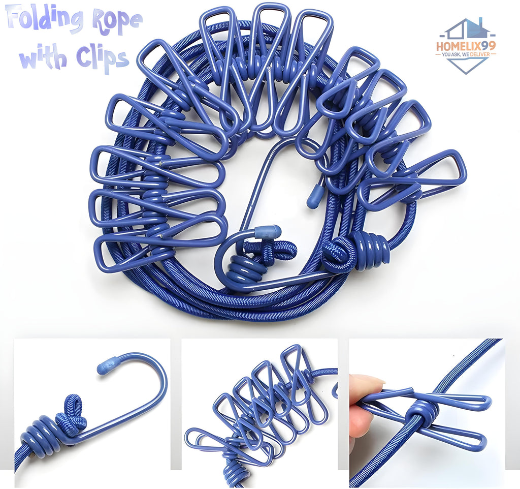 Folding Travel Clothes Rope with Clips – Compact Drying Line for Trips & Outdoors