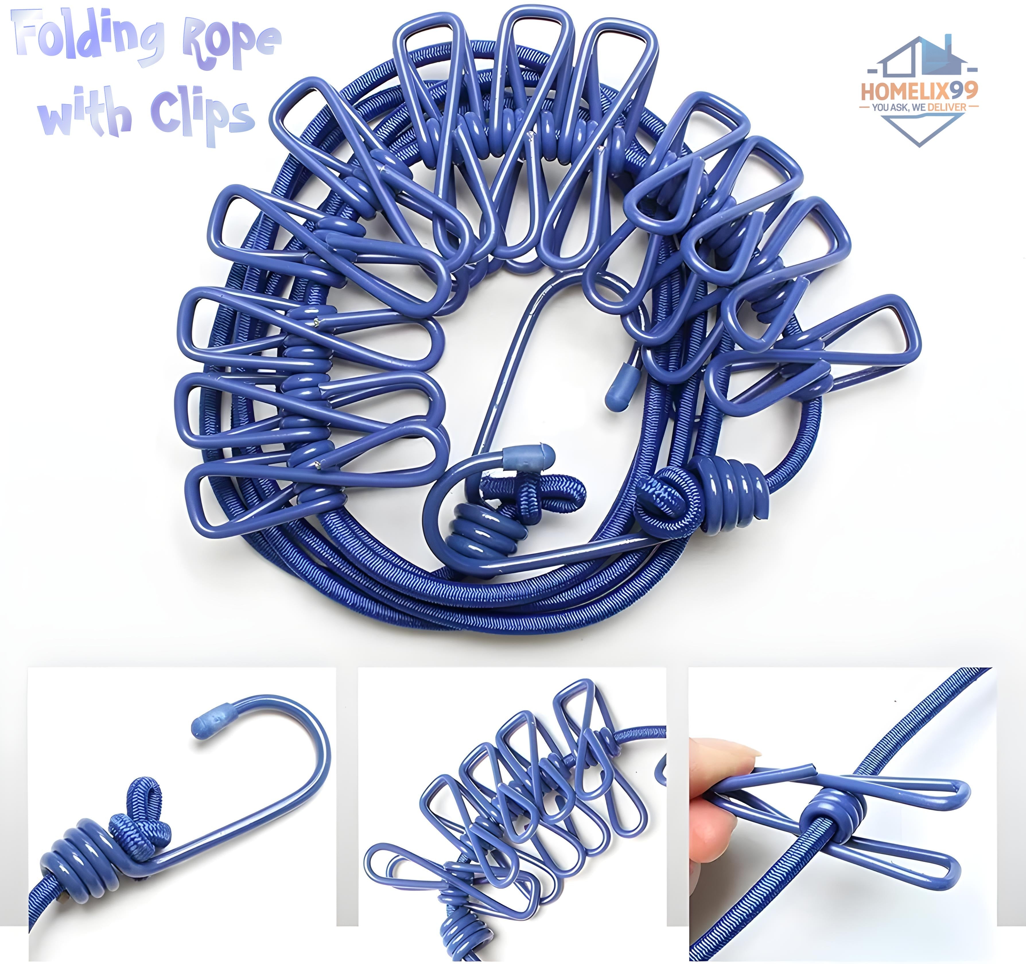 Folding Travel Clothes Rope with Clips – Compact Drying Line for Trips & Outdoors