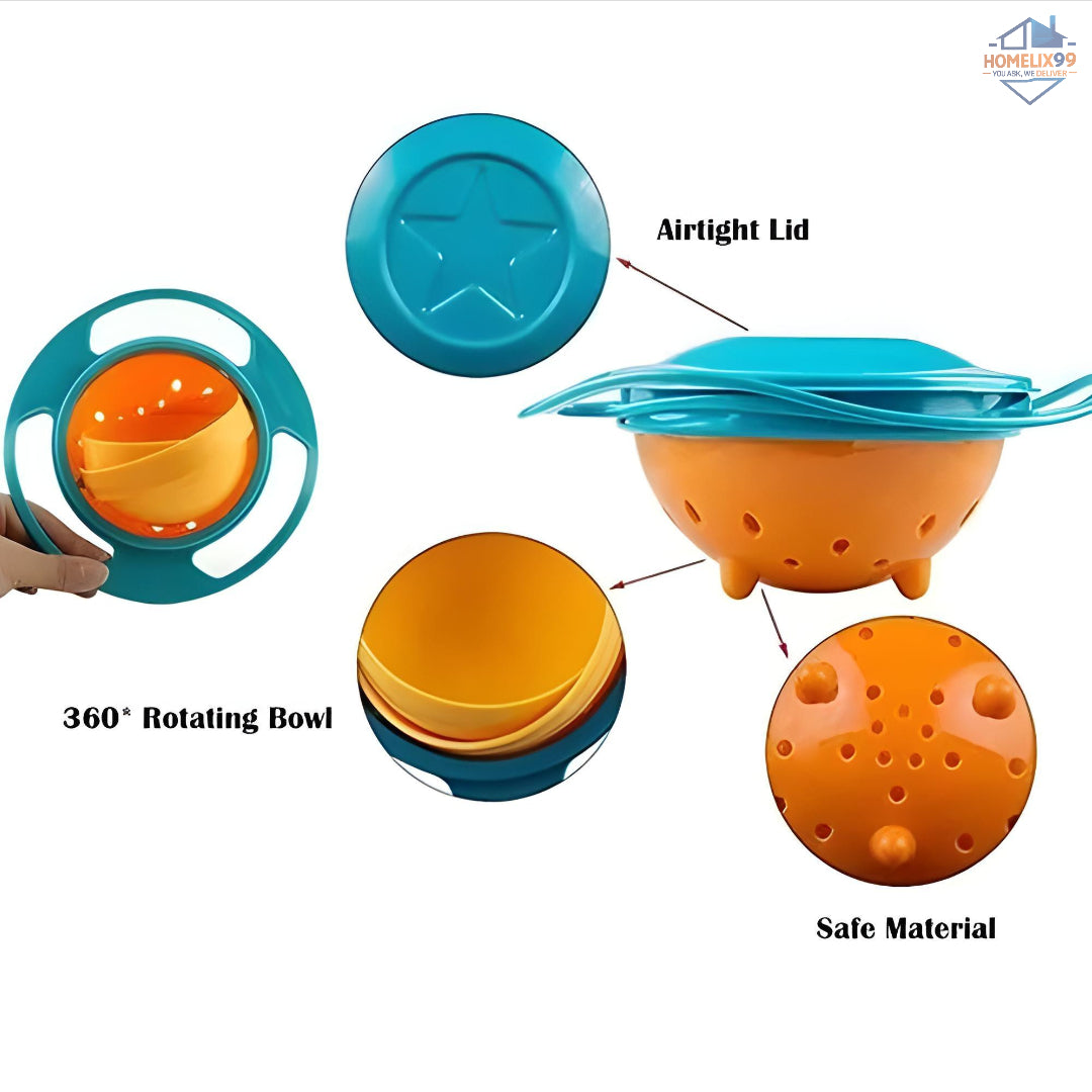360° Rotating Anti-Spill Bowl for Kids – Mess-Free Mealtime Solution