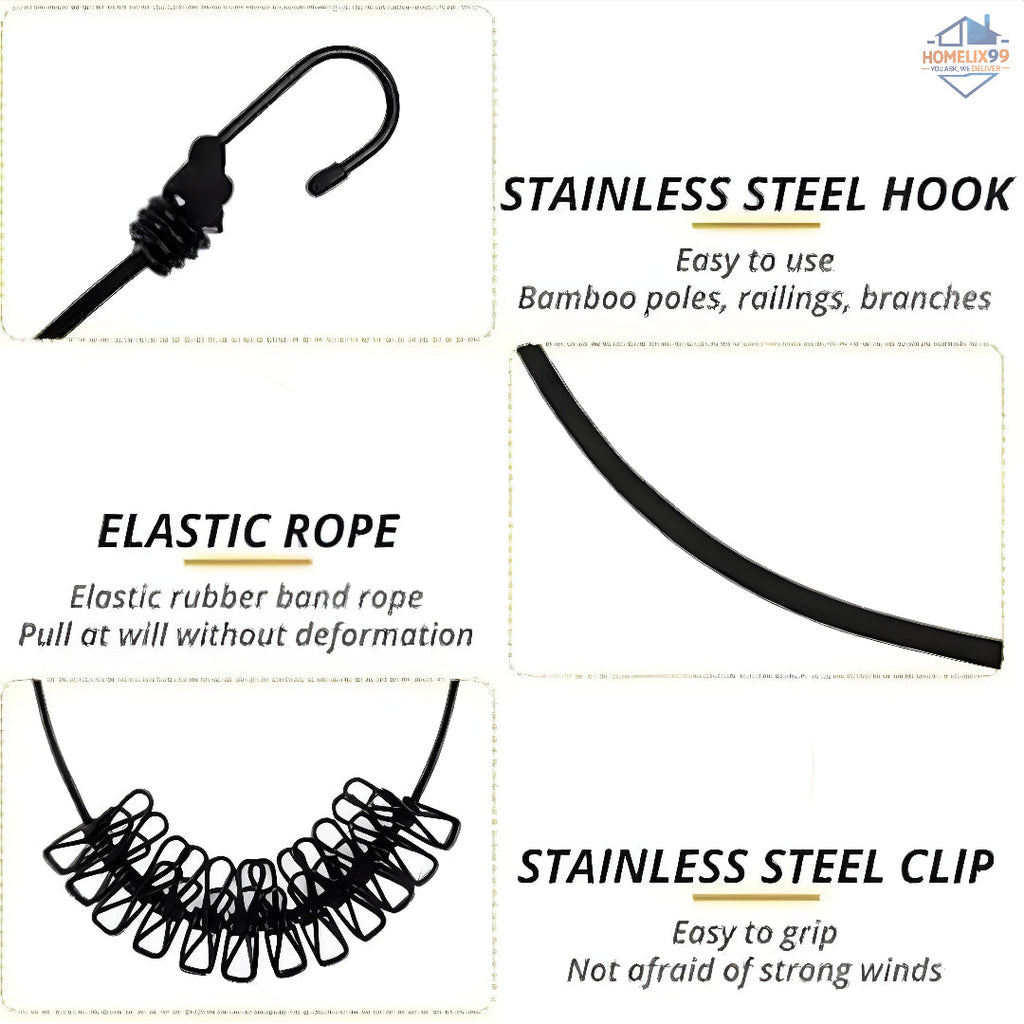 Folding Travel Clothes Rope with Clips – Compact Drying Line for Trips & Outdoors