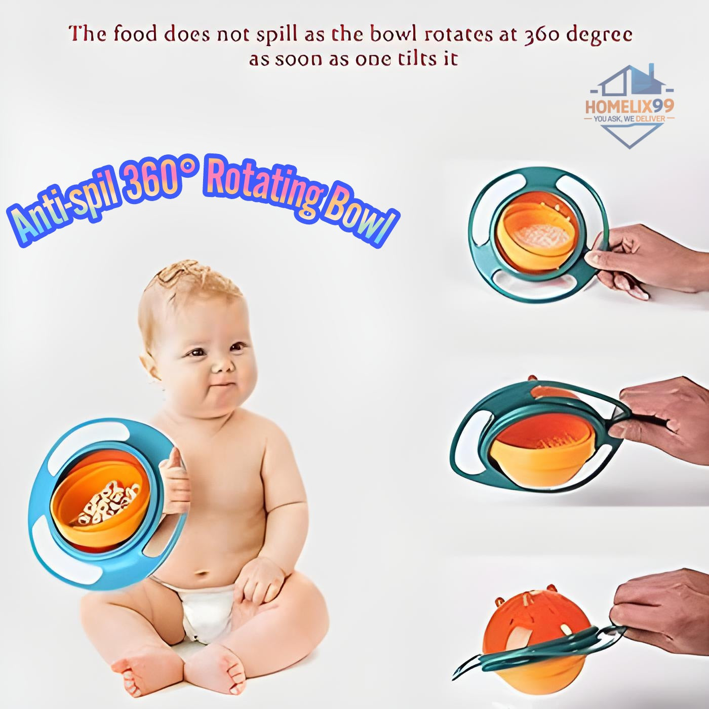 360° Rotating Anti-Spill Bowl for Kids – Mess-Free Mealtime Solution
